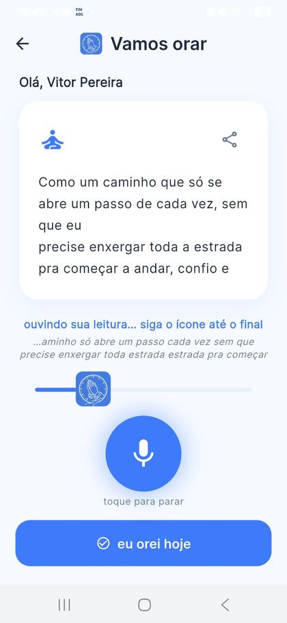 Tela 4 — Inicie sua oração personalizada